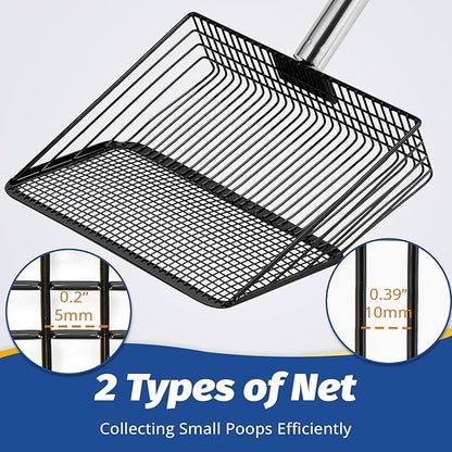 2pc Chicken Poop Scooper & Chicken Coop Rake, Lassume Adjustable 3-Length Cleaning Tools, Heavy Duty Chicken Coop Scooper & Manure Rake for Sand, Leaves, Animal Wastes (62"L Sifting Shovel,15"W Rake)
