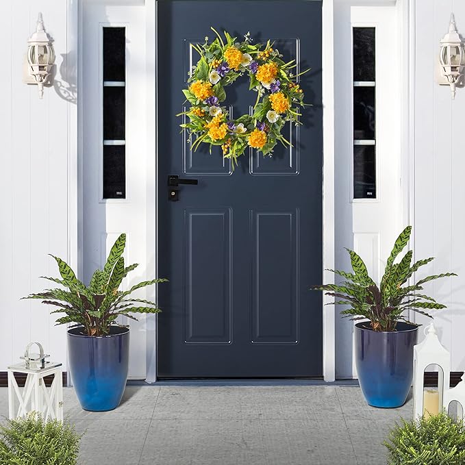 Glitzhome Set of 2 Planters for Outdoor Plants 16.75''H Large Gradient Cobalt Blue Planter Tall Planter Pot with Drainage Hole for Outdoor Front Porch and Patio