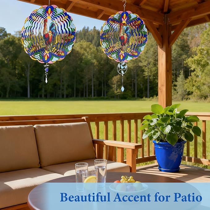 Chicken Wind Spinners Outdoor, Chicken Gifts for Women Men Mom Dad, Hanging Wind Sculptures Spinners for Christmas, 12 inch Outdoor Indoor Hanging Ornament for Garden Porch Backyard Lawn