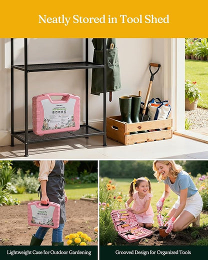 12-Piece Womens Gardening Tools Gift Set, Rust-Proof & Heavy-Duty Garden Tools with Durable Carrying Case, Fashionable & Thoughtful Gardening Gifts for Women&Men (Pink)