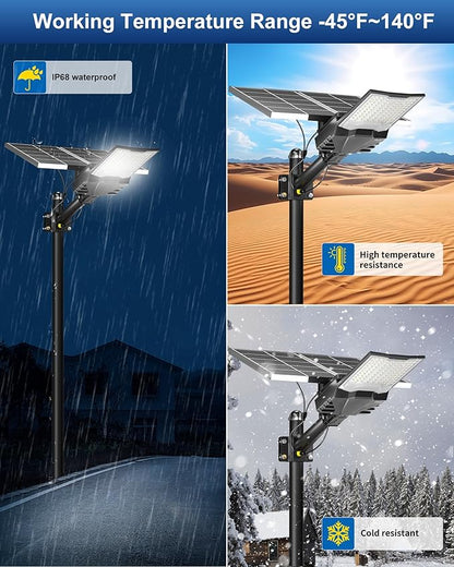 Ofuray OL-8000W Solar Street Lights Outdoor,OHF-Plus 40,000Mah High Power Solar Security Flood Lights Parking Lot Lights Commercial Dusk to Dawn,IP67 6500k Led with Remote for Street,Court,Barn
