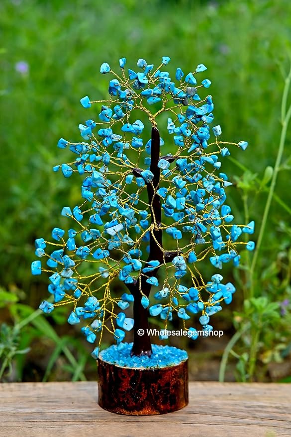 Turquoise Crystal Tree with Golden Wire – Handcrafted Gemstone Bonsai for Home Decor, Healing & Positive Energy