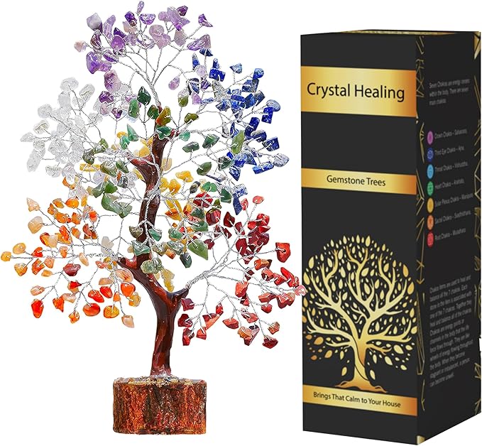 7 Chakra Tree, Crystals and Healing Stones, Chakra Tree of Life Crystal Tree for Positive Energy, Birthday Gifts for Women, Home Office Decor, House Warming Gifts New Home, Spiritual Gifts