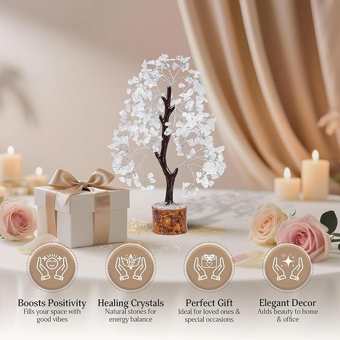 FASHIONZAADI Clear Quartz Gemstone Tree of Life - Handmade Crystal for Positive Energy, Chakra Money Tree Bonsai - Feng Shui Decor, Healing Crystals and Meditation Accessories, Spiritual Gift