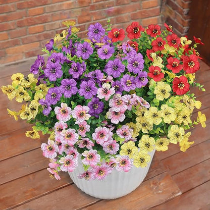 Faux Flowers for Outdoor Planters, Artificial Flowers for Outdoors, 12 Bundles Outdoor Flowers Uv Resistant, Artificial Flowers for Decoration, Silk Faux Spring Flowers for Outside, Mixed Color