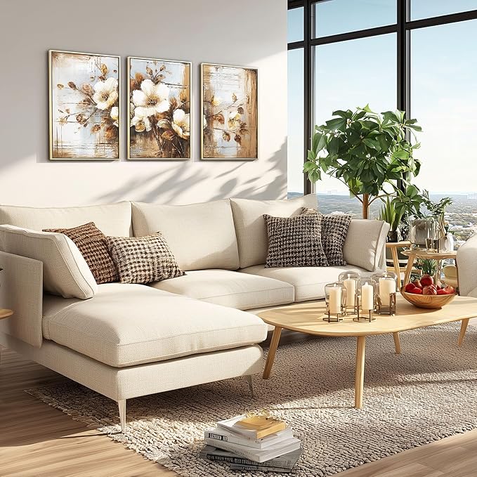 YCJKJDZ Framed Dark Floral Canvas Wall Art Set of 3, Neutral Fall Plant Bohemian Vintage Moody Flower Wall Decor Artwork for Farmhouse Bedroom Living Room Office, 16x24 inches