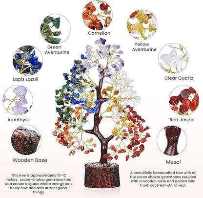 YATSKIA Chakra Crystal Tree - Handmade Healing Crystal Trees w/ 7 Chakra Stones - Decorative Tree of Life for Meditation, Feng Shui, Birthday for Women, White Elephant Gifts for Adult