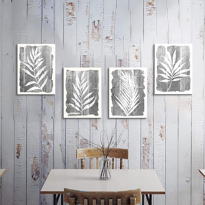 artopia Black and White Botanical Pictures: Grey Leaf Canvas Wall Art, Minimalist Plant Painting for Bathroom, 16"x12" Decor