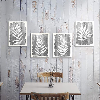 artopia Black and White Botanical Pictures: Grey Leaf Canvas Wall Art, Minimalist Plant Painting for Bathroom, 16"x12" Decor
