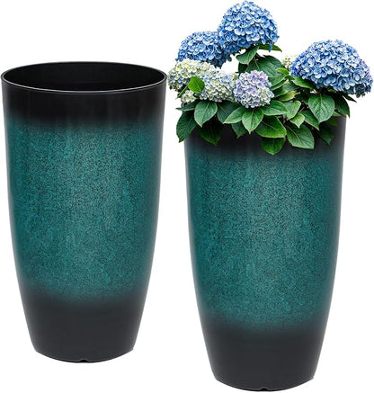 24" Tall Planters Set of 2, High-Density PP Ceramic-Look Outdoor Pots for Plants, Versatile Indoor/Outdoor Flower Pots w/Drainage Hole for Patio Garden Porch & Living Room Decor, Ideal Gift