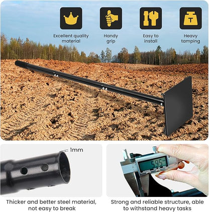 Ground Tamper Tool, 8"X8" Steel Tamper, Heavy Duty Hand Soil Tamper Tool with 48 Inch Handle for Leveling Soil, Installing Paving Stones, Gravel, Asphalt, Sand, and Repairing Pavement