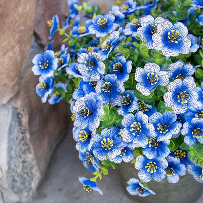 Faux Flowers for Outdoor Planters, Artificial Flowers for Outdoors, 12 Bundles Outdoor Flowers Uv Resistant, Blue, UV Resistant Fake Plant