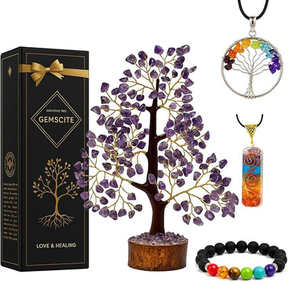 Amethyst Crystal Tree with Golden Wire – Handcrafted Gemstone Bonsai for Positive Energy, Healing & Elegant Home Decor