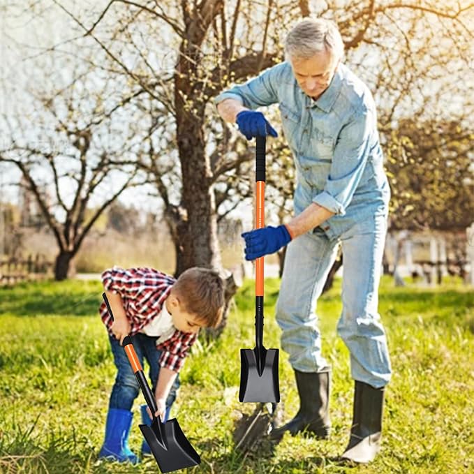 Small Square Shovel for Digging with Metal Handle, 43.3 Inch Heavy Duty Small Shovel, Trench Shovels Ideal for Digging Gardening Trenching Camping Planting Transferring, Orange