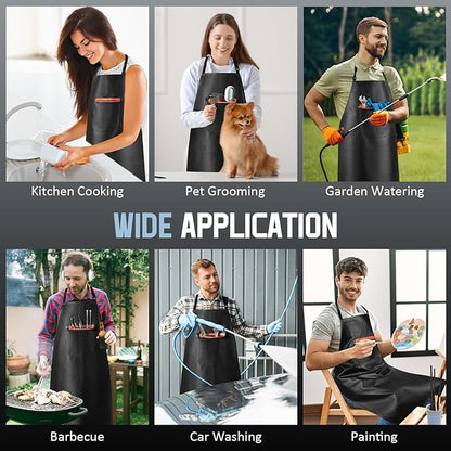 Waterproof Apron, Heavy Duty Extra Long Rubber Vinyl Apron with Pocket for Men, Adjustable Dishwasher Chemical Resistant Aprons for Dishwashing, Cooking, Butcher, Lab, Gardening