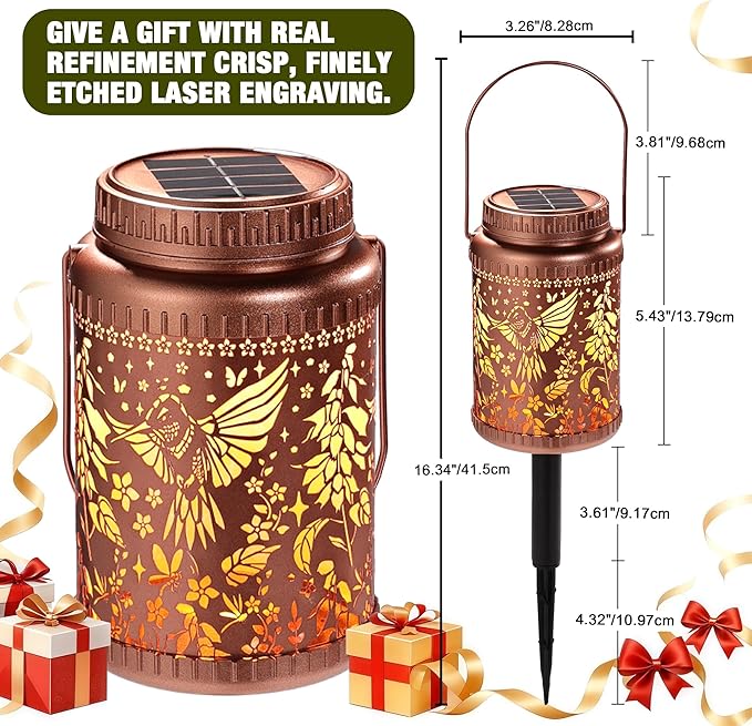Cooo 6 Pack Solar Lanterns Outdoor Waterproof Hummingbird Red_Sage Solar Pathway Lights Landscape Path Christmas Gifts for Women Mom Grandma Outdoor Table Lamps Garden Yard Backyard Decor -Rose Gold
