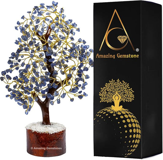 Iolite Natural Healing Premium Crystal Bonsai Feng Shui Fortune Money Tree of Life for Home Office Decor (Gift Box Ready,10-12 Inch)