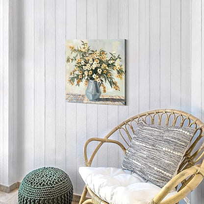 Yellow Flower Canvas Wall Art - Small Floral in Vase Picture Modern Bouquet Print Blossom Artwork for Bathroom Bedroom 12x12 Inch