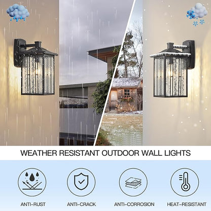 Outdoor Porch Light Fixtures, Black Wall Sconce Exterior Light, Large Front Ddoor Sconce Lights, Water Glass Outdoor Wall Lantern for Porch Garage House, 15”H
