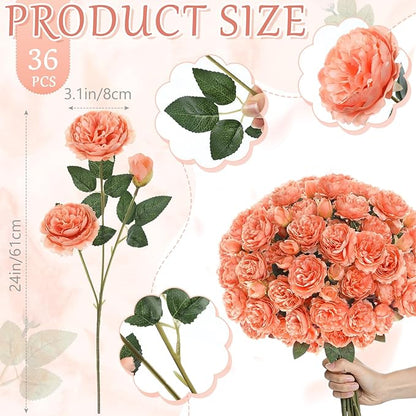 36 Bundles Artificial Flowers Peonies Roses Fake Bouquet for Wedding Bridal Shower Valentine's Day Decorations Fake Floral Arrangements Table Centerpieces Home Decor(Peach)