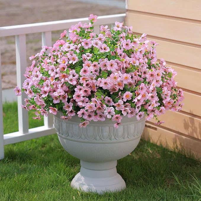 mizii Artificial Flowers for Outdoors 20 Bundles Realistic Faux Silk Flower UV Resistant Fake Plants Outside Decorations for Patio Garden Balcony Yard Porch Summer Indoor Home Decor (Light Pink)