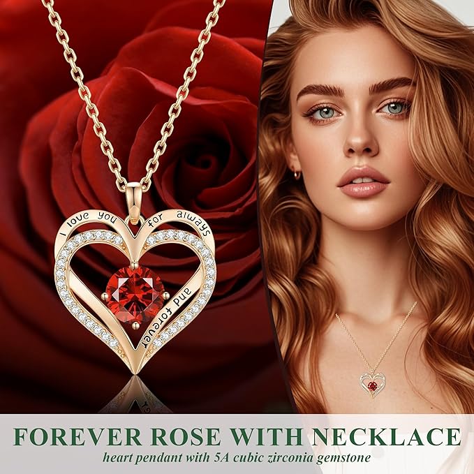 Preserved Red Rose with Heart Necklace, Eternal Real Rose, Romantic Rose Gifts for Women, Mom, Wife, Girlfriend, Mothers Day, Valentines Day, Anniversary, Birthday(Red)
