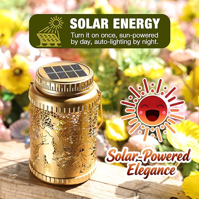 Cooo 6 Pack Solar Lanterns Outdoor Waterproof Bigfoot Sasquatch Christmas Trees Solar Pathway Lights Landscape Path Christmas Gifts for Women Mom Grandma for Outdoor Table Lamps Garden Yard Decor-Gold