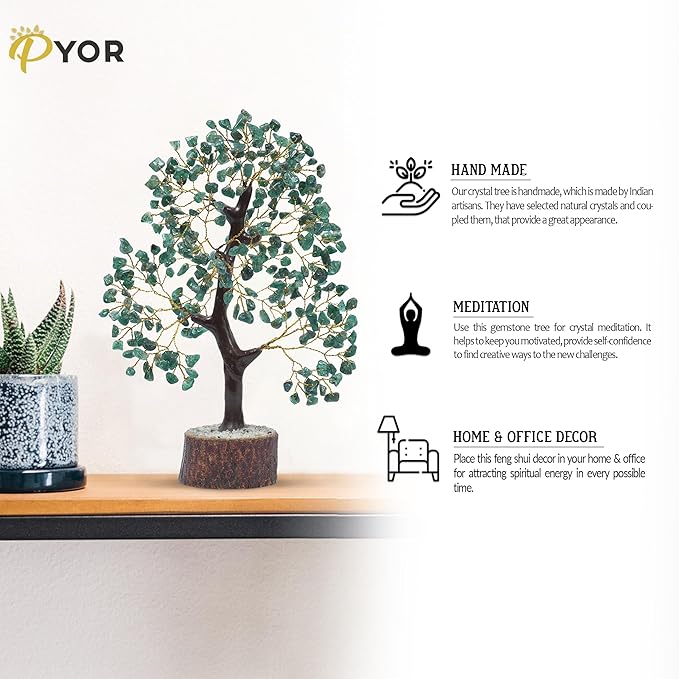 PYOR Green Aventurine, Crystal Tree of Life, Green Aventurine Crystal, Feng Shui Decor for Home, Bonsai Tree, Green Office Decor Women, Crystals and Stones, Meditation Accessories