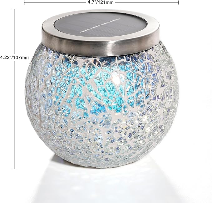 Cooo 2 Pack Heavy Solar Mosaic Crackle Glass Lights with Dual Solar Panels, Color-Changing RGB Lantern, Exclusive Dazzling Glass, Waterproof Outdoor Table Lamps Garden Lamp Christmas Decorations