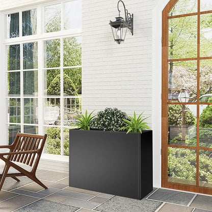 Tall Metal Planter Box for Outdoor Plants 30" L x 12" W x 24" H, Heavy Duty Steel Large Planter Box with Removable Insert Shelf, Modern Décor for Tall Plants, Trees, Flowers (Black)