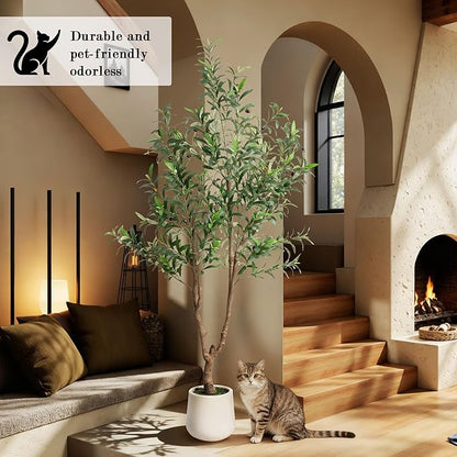 Fake Tree Faux Olive Tree with White Tall Planter Tall Fake Plant Faux Trees Indoor Olive Trees Artificial Indoor Suitable for Home Decoration Hotel Dining Room Office Decoration 6 Feet Tall