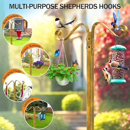 Garden Hose Holder - Upgraded Water Hose Holders for Outside with 5 Spikes & 2 Shepherds Hooks, Freestanding Hose Stand Hose Hanger Hose Storage Hose Reel Rack for Yard Lawn(Antique Golden)