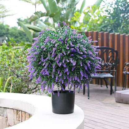 Sunnyglade 21.6” Tall Artificial Lavender Topiary Ball Tree Set of 2 Pack Potted Bushes UV Resistant Potted Plants for Indoor Outdoor Home Garden(Purple)