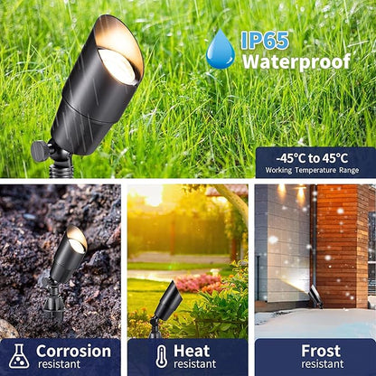 Gardenreet Black Brass Low Voltage Landscape Spotlights(6-Pack) Kit 12V LED with 100 Feet Wire and 30Pack Connectors for Outdoor Yard Garden Patio Without Transformer
