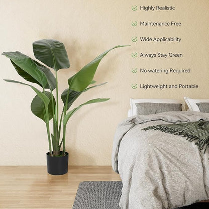 Artificial Bird of Paradise Plant Fake Tropical Palm Tree for Indoor Outdoor, Perfect Faux Plants for Home Garden Office Store Decoration (H 120cm)