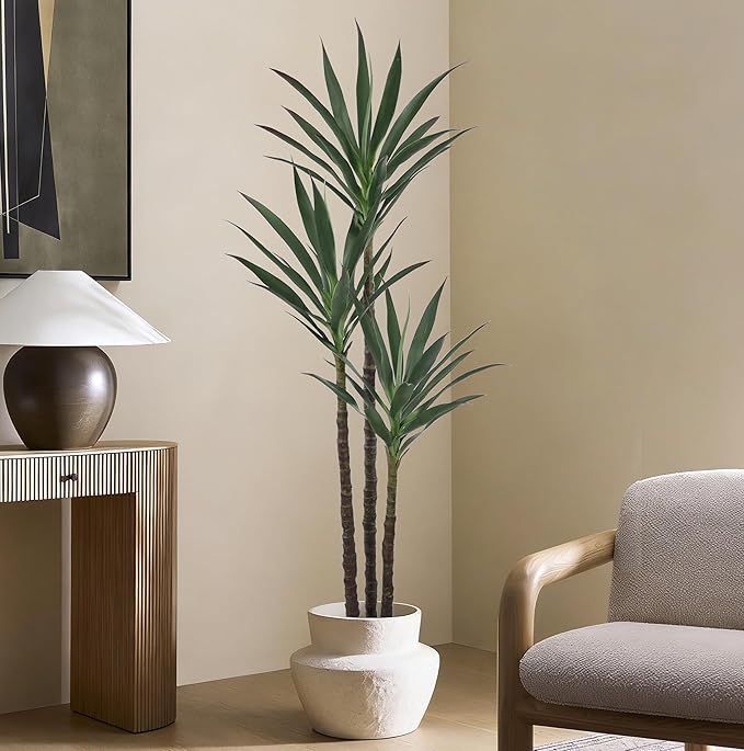 Artificial Agave Tree 5.2FT with 45 Leaves & 3 Trunks & Elegant Black Pot Lifelike Tall Large Fake Faux Modern Tree 62 Inch for Indoor Home Office Porch Store Corner Decor Housewarming Gift