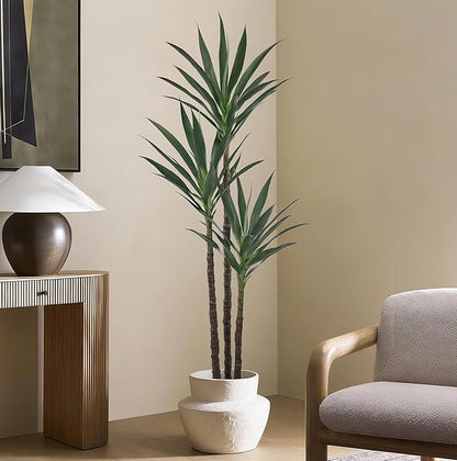 Artificial Agave Tree 5.2FT with 45 Leaves & 3 Trunks & Elegant Black Pot Lifelike Tall Large Fake Faux Modern Tree 62 Inch for Indoor Home Office Porch Store Corner Decor Housewarming Gift