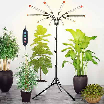 10-Head Grow Light with Stand and Timer, 90 Watt Power Home Plug LED Grow Lights for Indoor Plants for Tall Houseplants, Bonsai Tree, Seed Starting, 24"-64" Adjustable Height