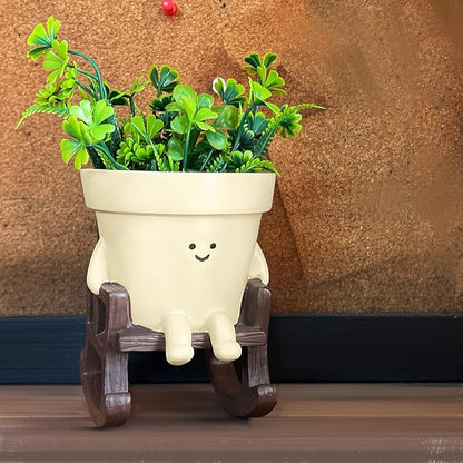 Smily Face Planter Pot, Cute Rocking Chair Plants Pots, Funny Face Planter Pots Head, Indoor and Outdoor Succulent Pot with Drainage Hole, Gifts for Mother, Women, Appreciation, Christmas