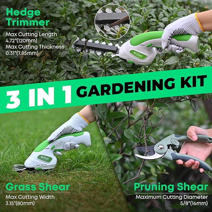 7.2V Hedge Trimmer Cordless | 2-in-1 Handheld Electric Shrub Trimmer & Grass Shear with Pruning Shears | 3.0Ah Lightweight Rechargeable Battery Powered for Garden, Yard, Lawn