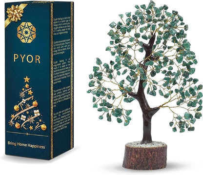 PYOR Green Aventurine, Crystal Tree of Life, Green Aventurine Crystal, Feng Shui Decor for Home, Bonsai Tree, Green Office Decor Women, Crystals and Stones, Meditation Accessories