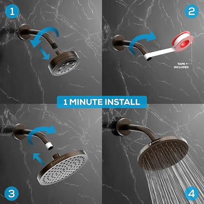 SparkPod Shower Head - High Pressure Rain - Premium Quality Luxury Design - 1-Min Install - Easy Clean Adjustable Replacement for Your Bathroom Shower Heads (Vintage Oil Rubbed Bronze, 8 Inch Round)