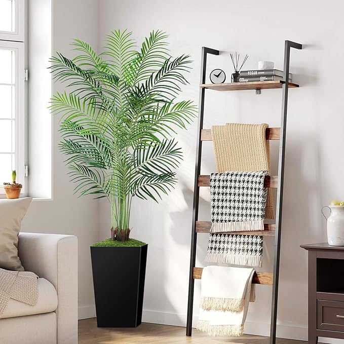 7ft Artificial Palm Tree with Black Planter-Tall Artificial Indoor Plants, Fake Tropical Palm Tree, Faux Silk Plants for Home Office Living Room Bedroom Modern Decor