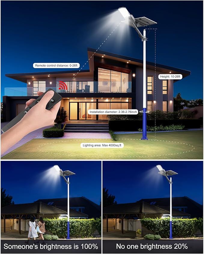 Solar Street Lights Outdoor Waterproof, 650000LM Super Bright LED Beads Commercial Solar Flood Lights with Remote Control for Patio, Street, Court and Parkling Lot 10800w