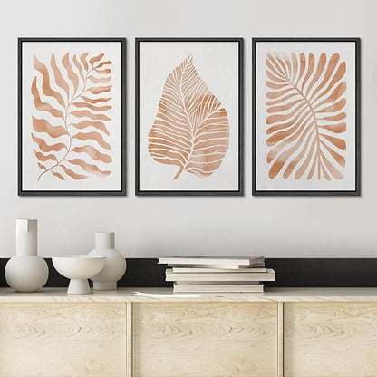 Ashbrook Framed Canvas Print Wall Art Set Orange Tropical Plant Silhouettes Nature Wilderness Illustrations Modern Art Rustic Chic Colorful for Living Room, Bedroom, Office - 16"x24"x3 Black