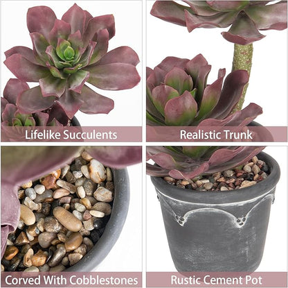 Hollyone Large Artificial Succulent Plants - Fake Agave Succulent in Vintage Cement Pot - 13" Faux Plant for Desk, Home, Office, Living Room, Table, Shelf Decor