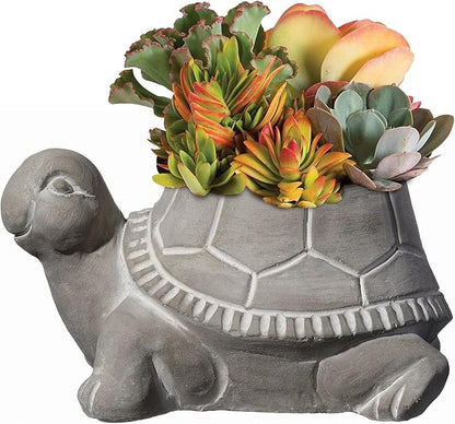 Classic Home and Garden Cement Buddies Animal Planter - Cute Desk Decoration - UV Coated Animal Vase w/Removable Drain Plug -Succulent Planter for Indoor/Outdoor Use (Turtle Planter, Natural, Large)