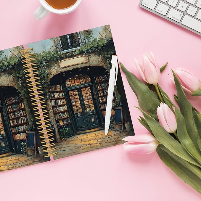 XPH Vintage Bookshop Reading Spiral Notebook, Book Lovers Gifts Journaling Notebooks for Women, Bookish Gift Hardcover Journals for Writing 160 Pages 5.5 x 8.3 Inch, Book Reader Gifts