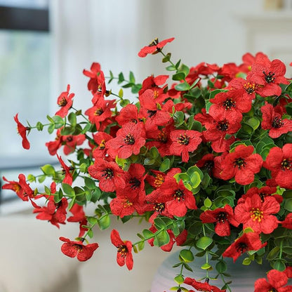 mizii Artificial Flowers for Outdoors 20 Bundles Realistic Faux Silk Flower UV Resistant Fake Plants Outside Decorations for Patio Garden Balcony Yard Porch Summer Indoor Home Decor (Red)