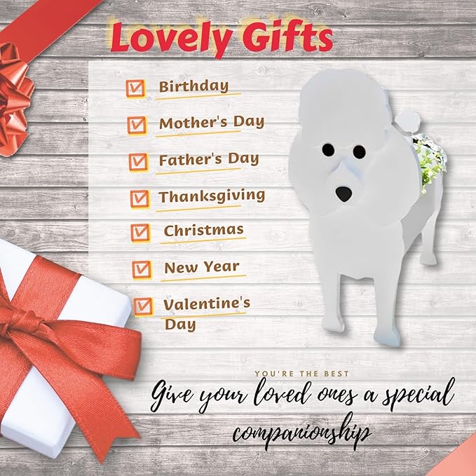 Poodle Dog Planter Plant Pots,Cute Dog Flower Planter,Gifts for Pet Lovers,Unique Animal Plant Pots,Office,Indoor Outdoor Garden Decor(9.45 * 8.35 * 13.39in)